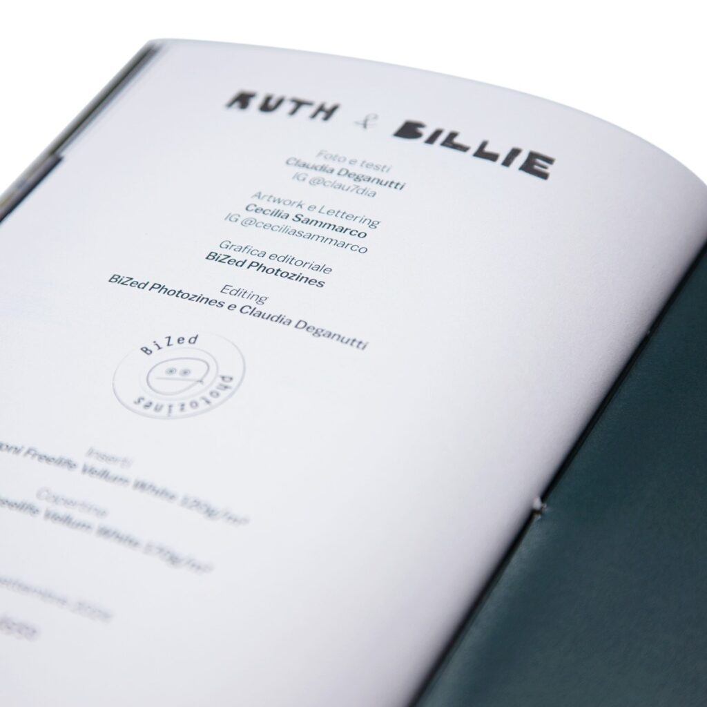 Dettaglio della pagina crediti della fanzine Ruth & Billie